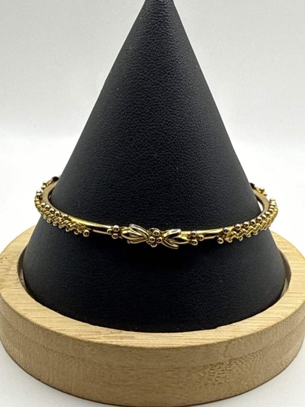 Vintage Art Deco Gold Bangle Ornate Beaded Bow Motif Elegant Statement Piece